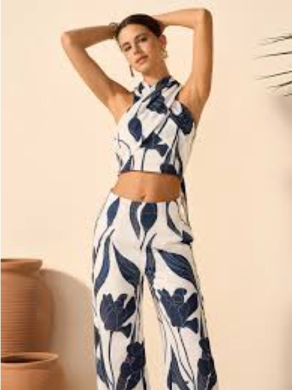 Commense Tropical Floral Halter Top+ Pant Set
